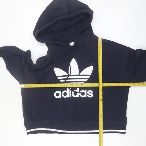 Adidas Women Navy Blue Cropped Pullover Hoodie UK 8 Logo Sportswear