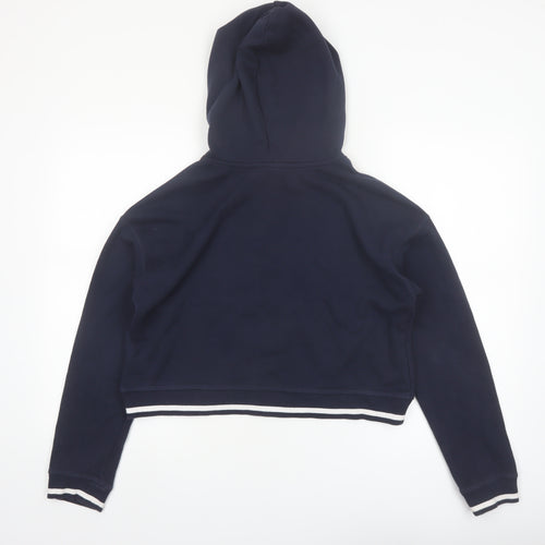 Adidas Women Navy Blue Cropped Pullover Hoodie UK 8 Logo Sportswear