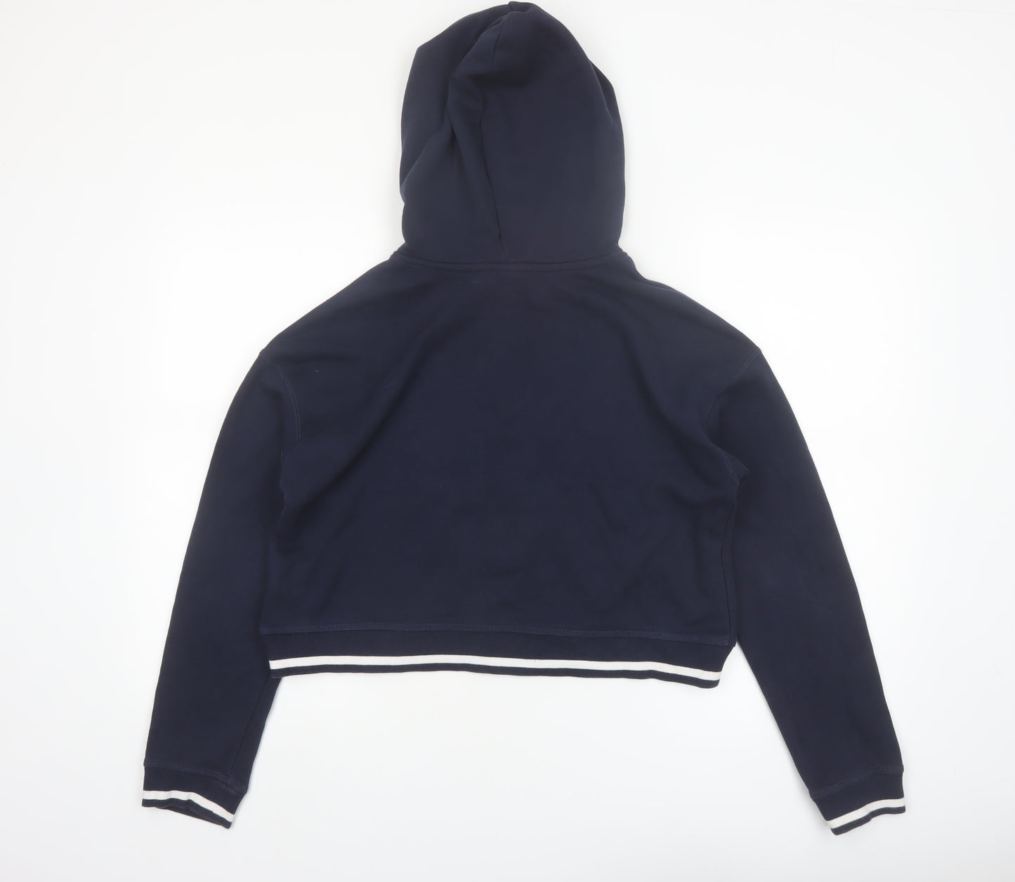 Adidas Women Navy Blue Cropped Pullover Hoodie UK 8 Logo Sportswear