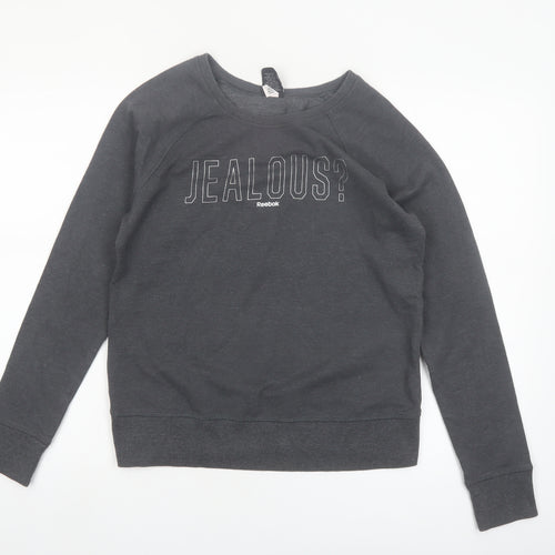Reebok Women Grey Pullover Sweatshirt Small Graphic Print