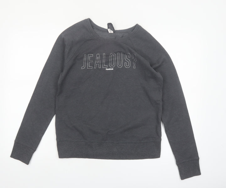 Reebok Women Grey Pullover Sweatshirt Small Graphic Print