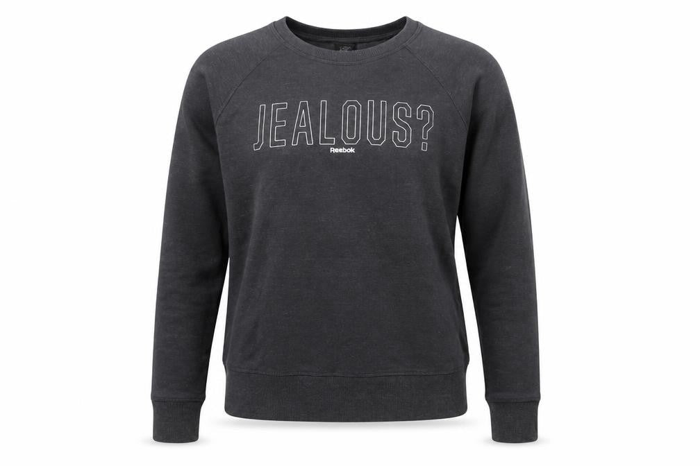 Front view of Reebok Women Grey Pullover Sweatshirt Small Graphic Print
