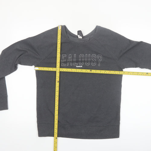 Reebok Women Grey Pullover Sweatshirt Small Graphic Print