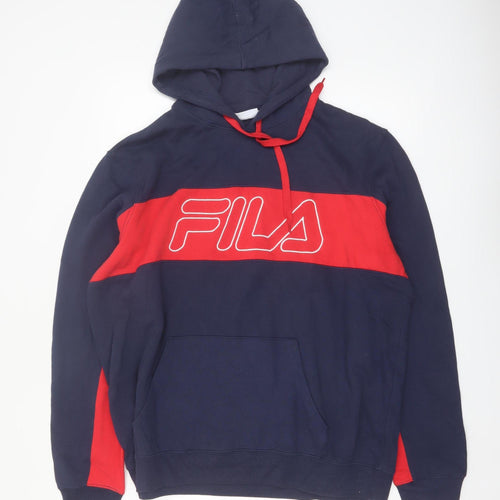 Fila Men's Blue Red Pullover Hoodie 2XL Logo Sports Sweatshirt