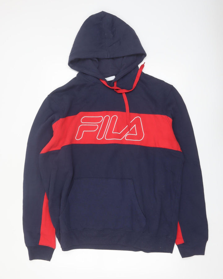 Fila Men's Blue Red Pullover Hoodie 2XL Logo Sports Sweatshirt