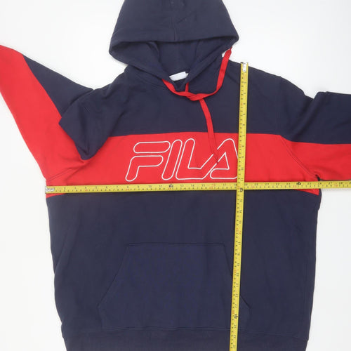 Fila Men's Blue Red Pullover Hoodie 2XL Logo Sports Sweatshirt