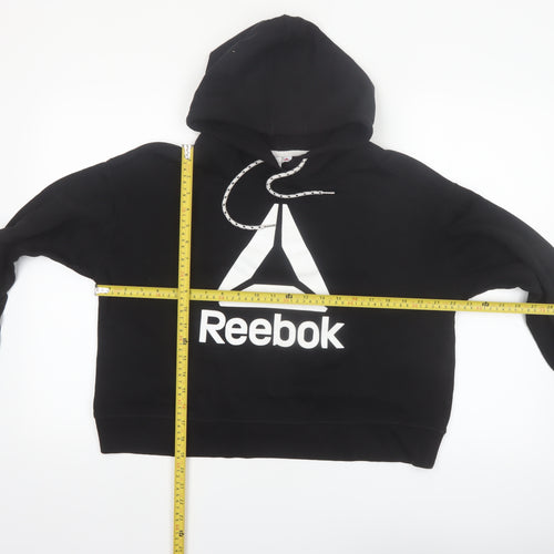 Reebok Womens Black Pullover Hoodie L Cotton Blend Logo Hooded Sweatshirt