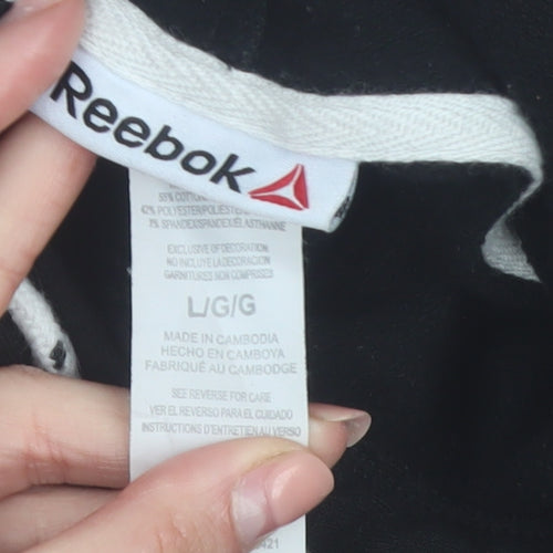 Reebok Womens Black Pullover Hoodie L Cotton Blend Logo Hooded Sweatshirt