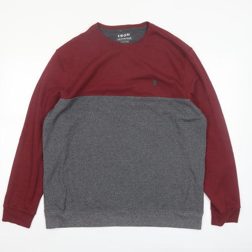IZOD Mens Grey Burgundy Crew Neck Pullover Sweatshirt L Stretch