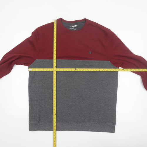 IZOD Mens Grey Burgundy Crew Neck Pullover Sweatshirt L Stretch