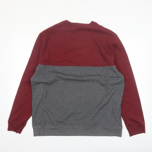IZOD Mens Grey Burgundy Crew Neck Pullover Sweatshirt L Stretch