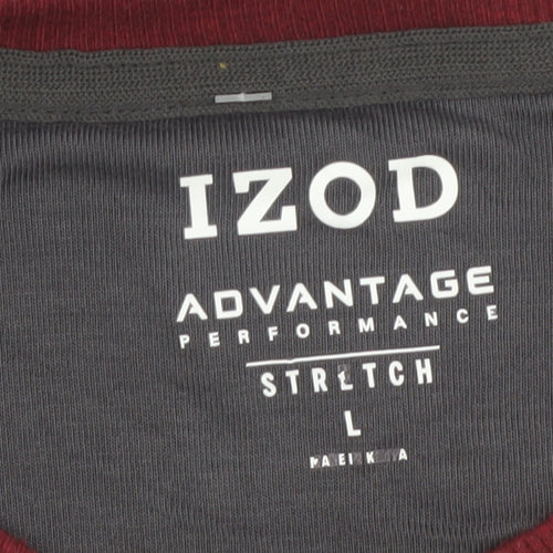 IZOD Mens Grey Burgundy Crew Neck Pullover Sweatshirt L Stretch