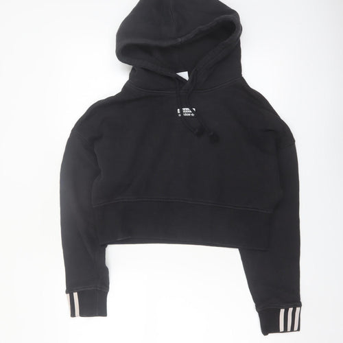 Adidas Women's Black Crop Pullover Hoodie UK 6 XS Cotton Blend