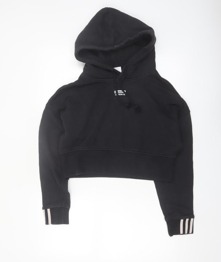 Adidas Women's Black Crop Pullover Hoodie UK 6 XS Cotton Blend