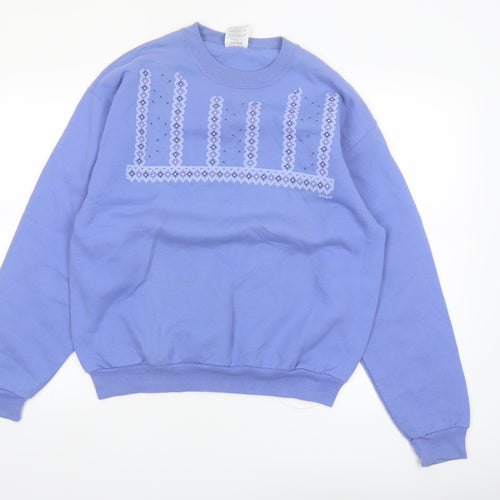 Jerzees Women Blue Embroidered Pullover Sweatshirt Size M