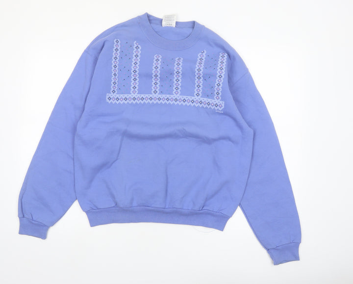 Jerzees Women Blue Embroidered Pullover Sweatshirt Size M