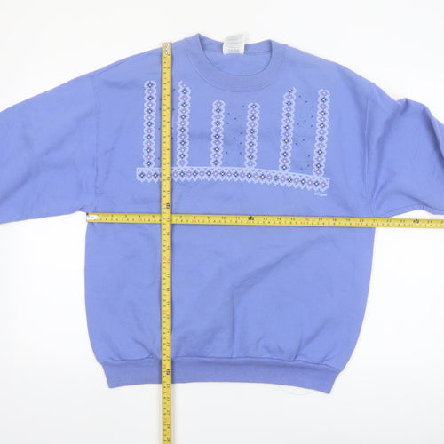Jerzees Women Blue Embroidered Pullover Sweatshirt Size M