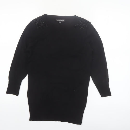 Warehouse Womens Black Beaded Shoulder Pullover Jumper UK 10