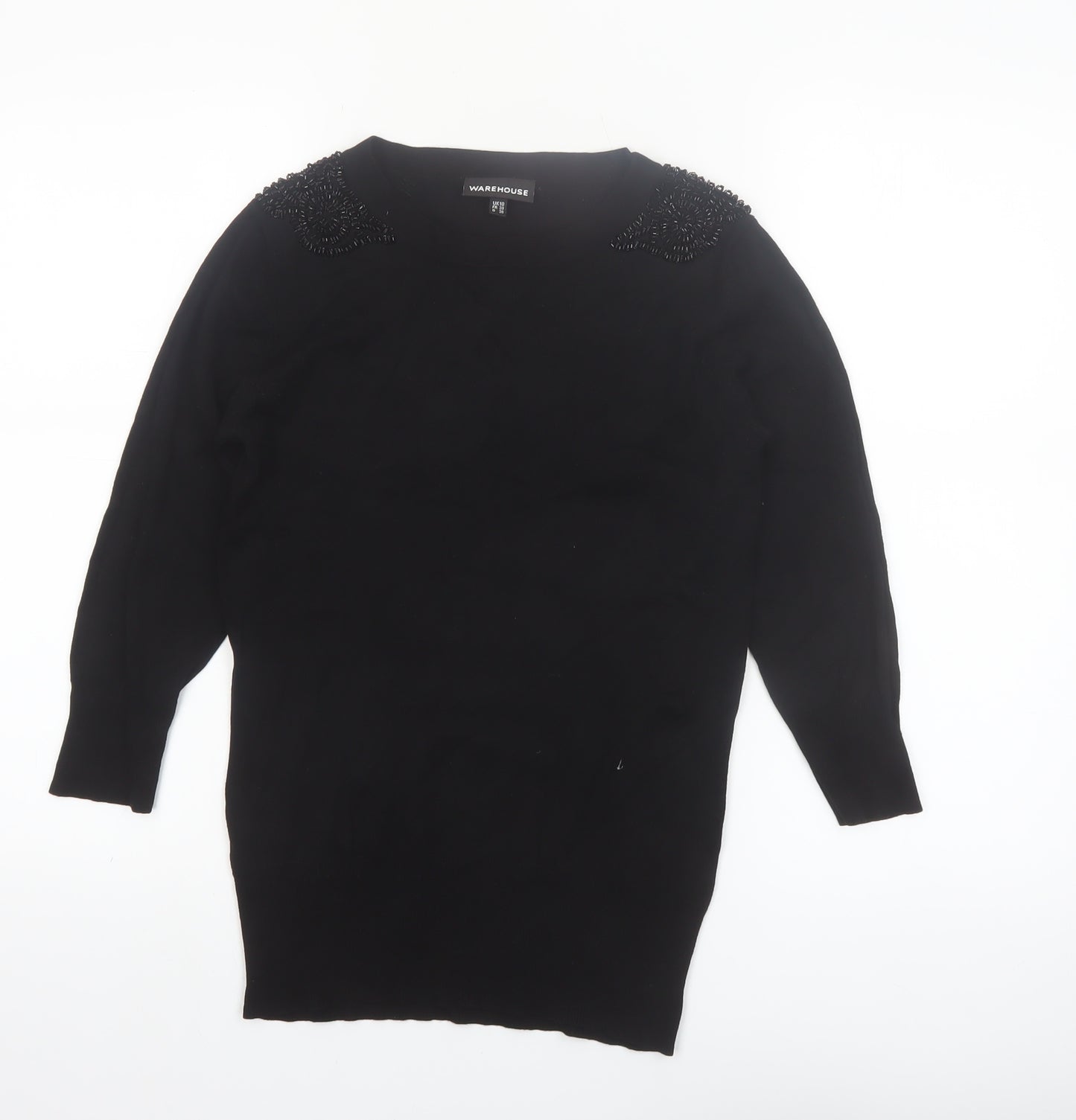 Warehouse Womens Black Beaded Shoulder Pullover Jumper UK 10