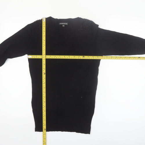 Warehouse Womens Black Beaded Shoulder Pullover Jumper UK 10