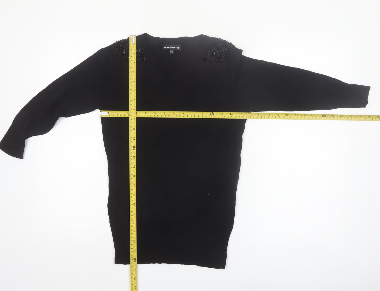 Warehouse Womens Black Beaded Shoulder Pullover Jumper UK 10