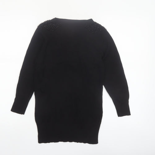 Warehouse Womens Black Beaded Shoulder Pullover Jumper UK 10