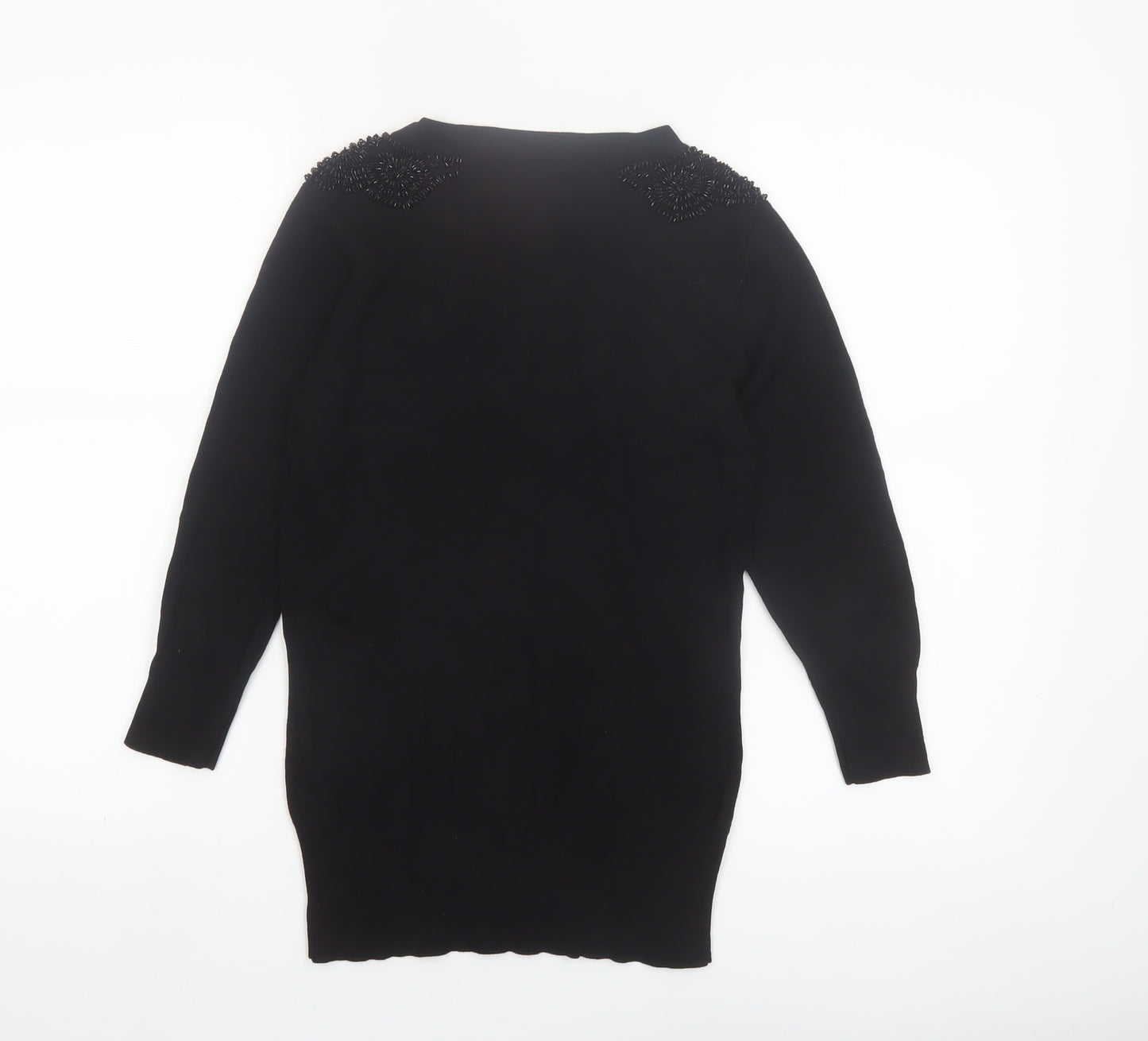Warehouse Womens Black Beaded Shoulder Pullover Jumper UK 10
