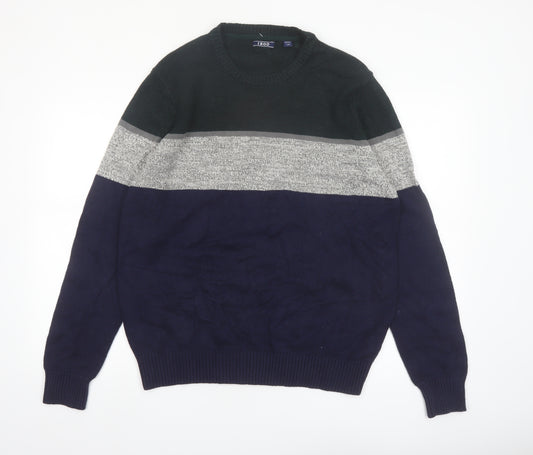 IZOD Men's Multicoloured Cotton Crew Neck Pullover Jumper L