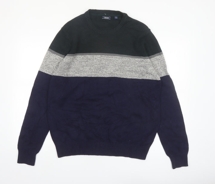 IZOD Men's Multicoloured Cotton Crew Neck Pullover Jumper L