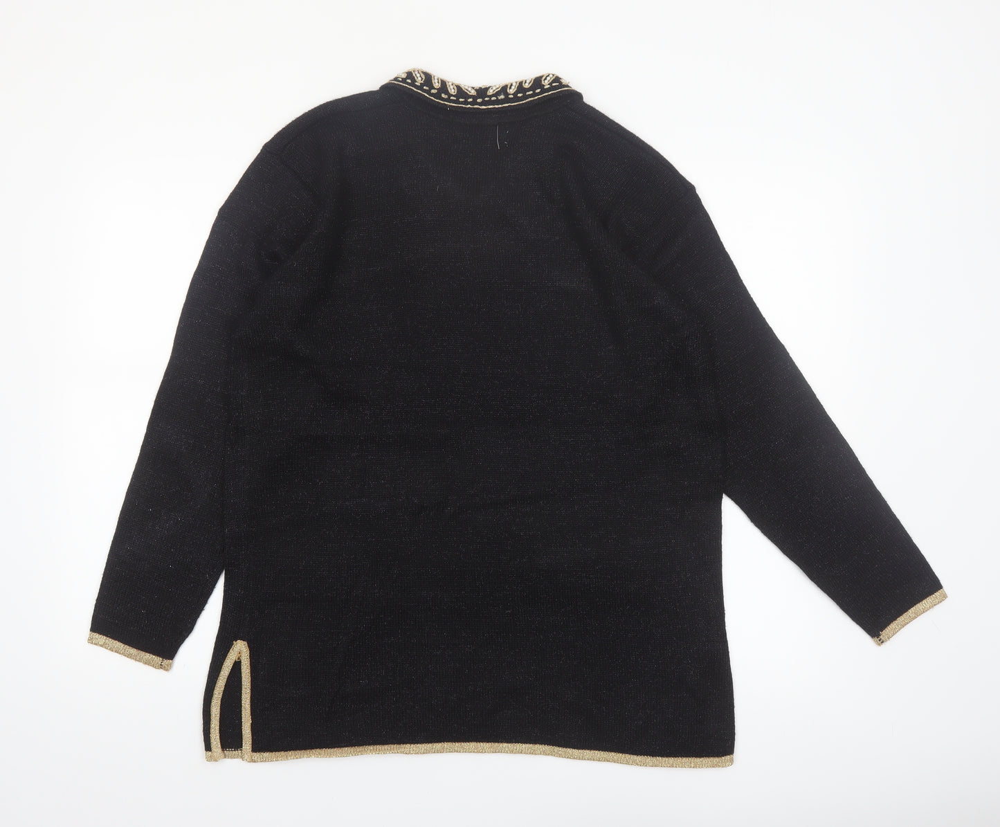 Jaclyn Smith Women Black Collared Embroidered Pullover Jumper M