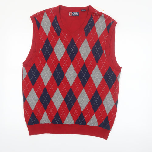 Chaps Men's Red Argyle Cotton Knit V-Neck Vest XL