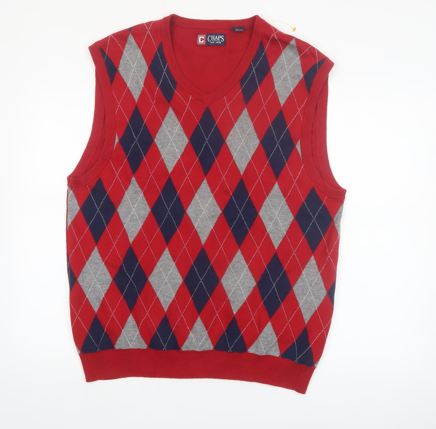 Chaps Men's Red Argyle Cotton Knit V-Neck Vest XL