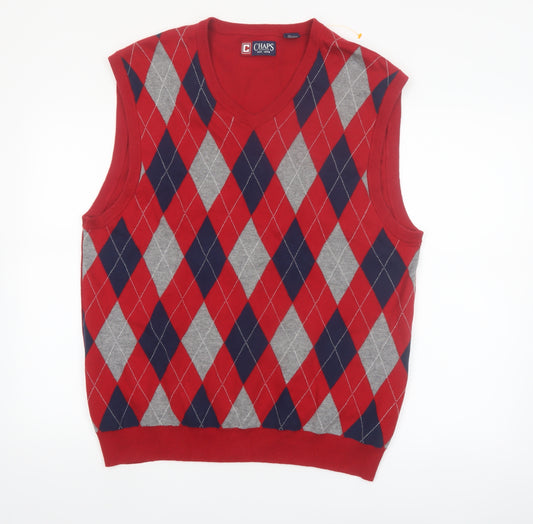 Chaps Men's Red Argyle Cotton Knit V-Neck Vest XL