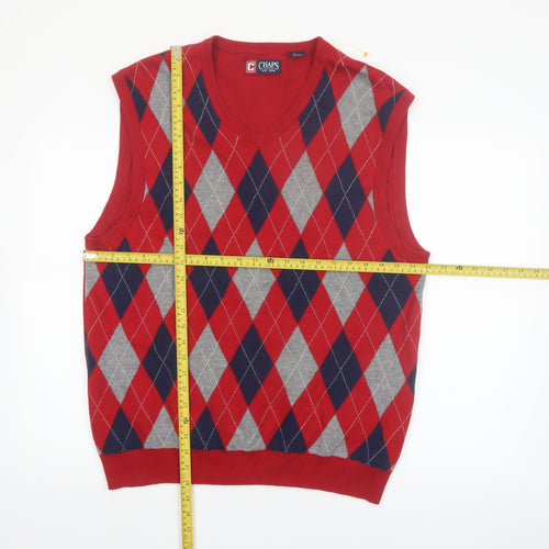 Chaps Men's Red Argyle Cotton Knit V-Neck Vest XL