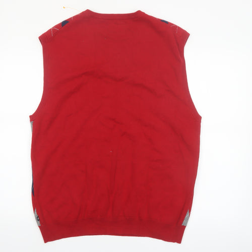Chaps Men's Red Argyle Cotton Knit V-Neck Vest XL