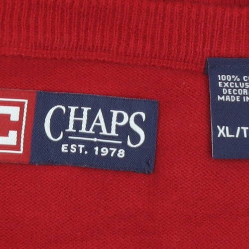 Chaps Men's Red Argyle Cotton Knit V-Neck Vest XL