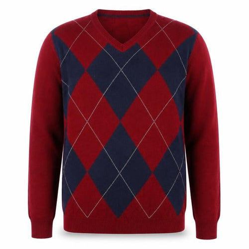 Club Room Men's Red Argyle V-Neck Cotton Jumper Size M