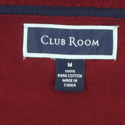 Club Room Men's Red Argyle V-Neck Cotton Jumper Size M
