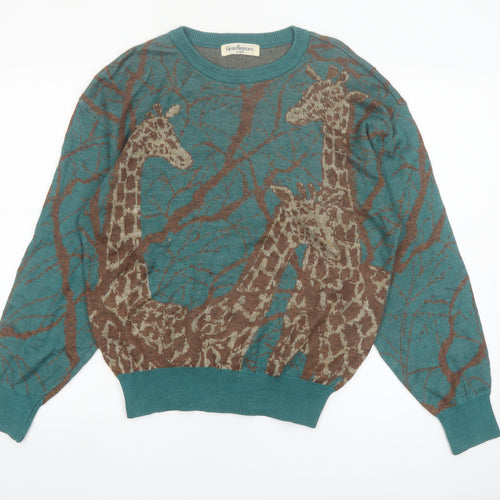 Gran Signore Women's Green Animal Print Cotton Blend Jumper M
