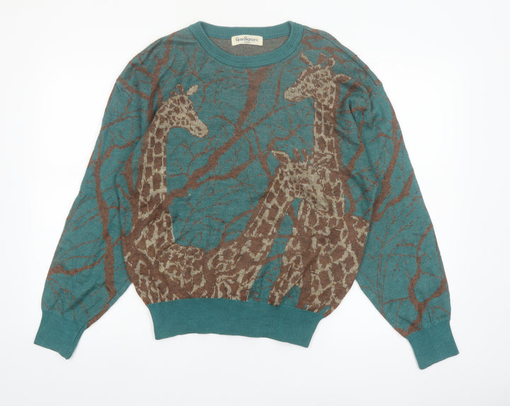 Gran Signore Women's Green Animal Print Cotton Blend Jumper M