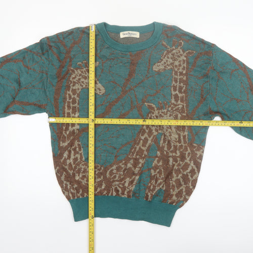 Gran Signore Women's Green Animal Print Cotton Blend Jumper M