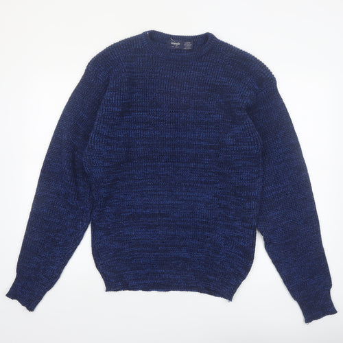 Wrangler Men Blue Chunky Knit Acrylic Crew Neck Jumper Large