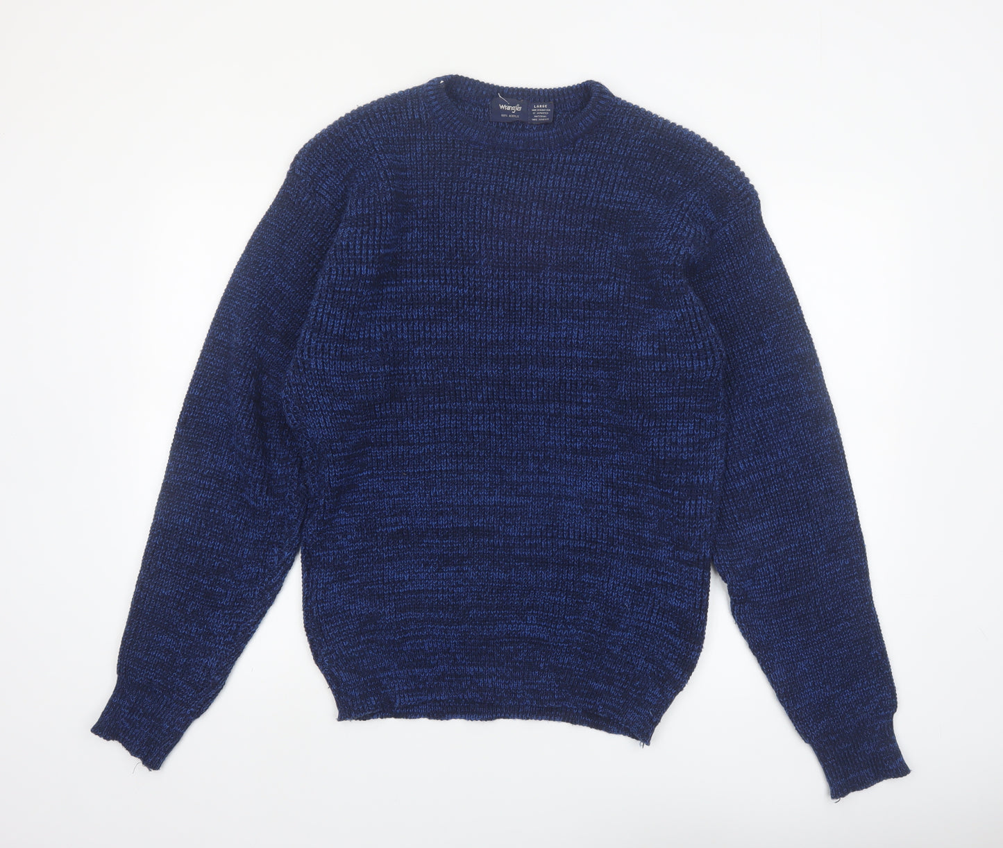 Wrangler Men Blue Chunky Knit Acrylic Crew Neck Jumper Large