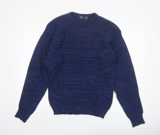 Wrangler Men Blue Chunky Knit Acrylic Crew Neck Jumper Large