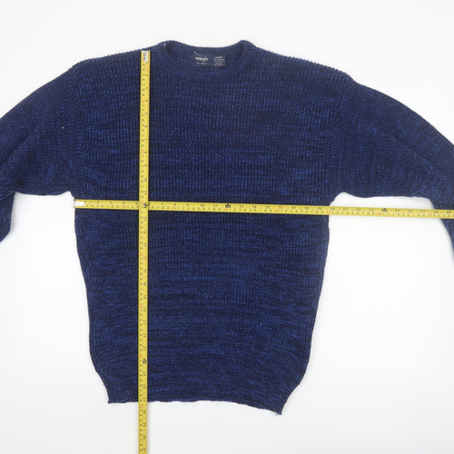 Wrangler Men Blue Chunky Knit Acrylic Crew Neck Jumper Large