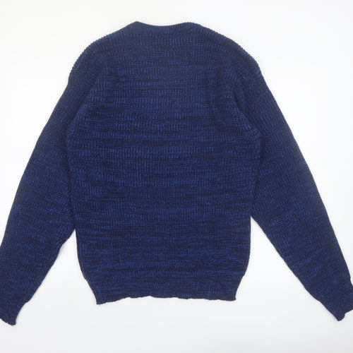 Wrangler Men Blue Chunky Knit Acrylic Crew Neck Jumper Large