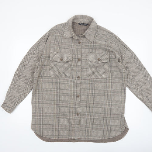 Stradivarius Women's Brown Check Tweed Button Jacket Size 8