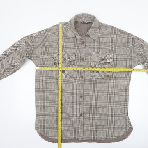Stradivarius Women's Brown Check Tweed Button Jacket Size 8