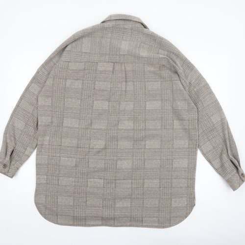 Stradivarius Women's Brown Check Tweed Button Jacket Size 8