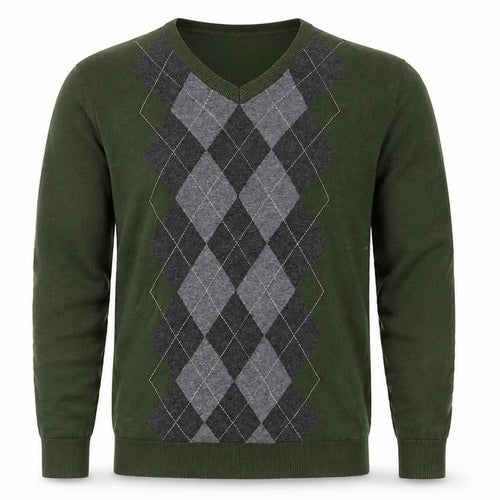 Claiborne Men's Green Argyle Cotton V-Neck Jumper Size L